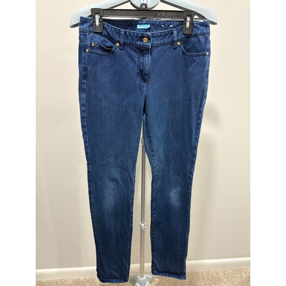 J McLaughlin Lexi Jeans Size 8 Dark Denim Stretch Gold Button Slim Fit 30"